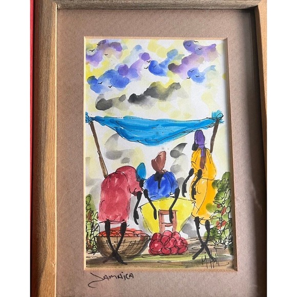 Jamaican Women Working Water Color Paintings- WallArt - By M.Hall Matted&framed - Picture 5 of 12
